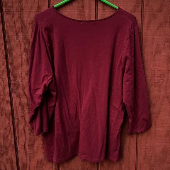 One Step Up Women's Top V-Neck 3/4 Sleeve Pullover Red Burgundy Size 3X - Picture 2 of 5